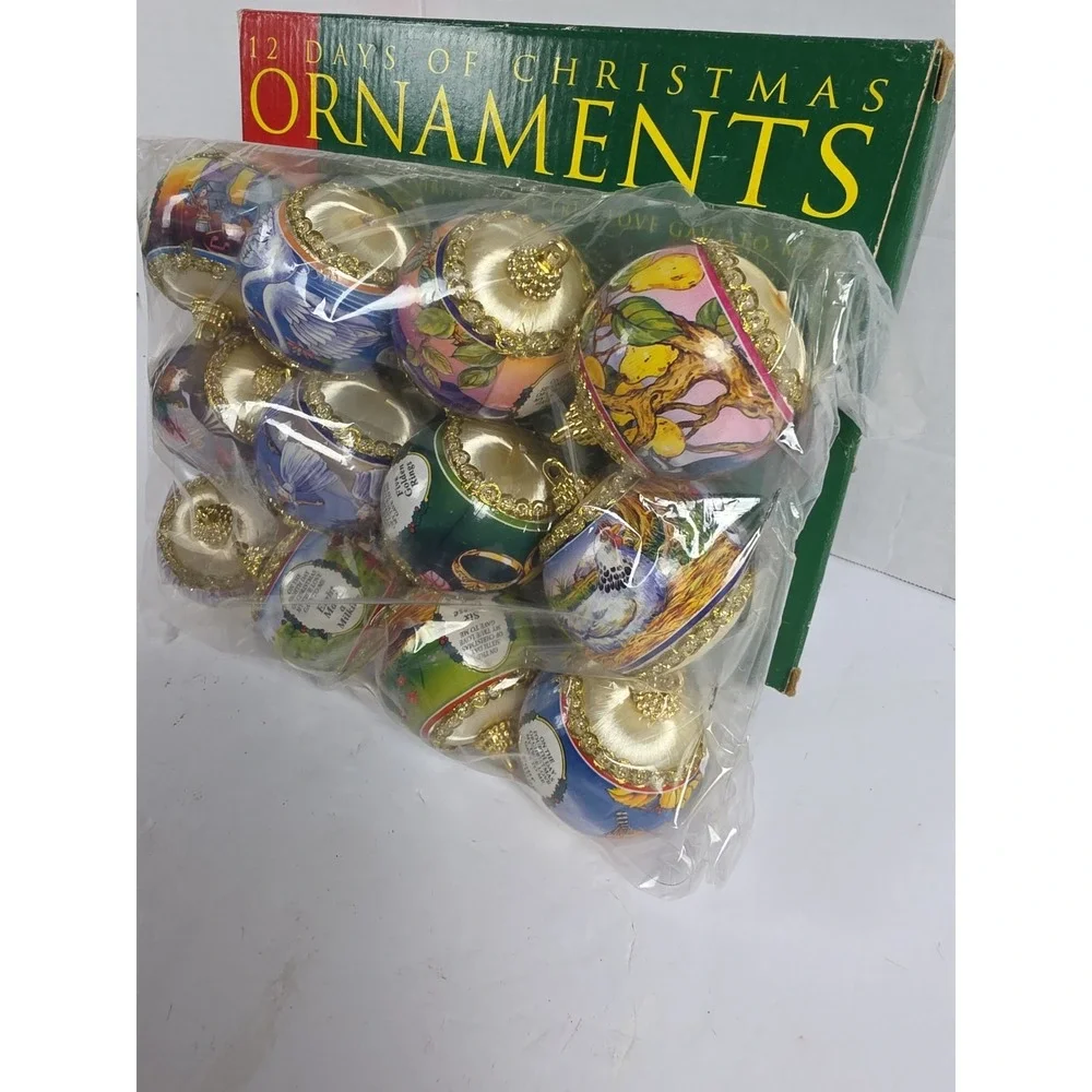 Vintage 12 Days of Christmas Multicolor Ball Ornaments New